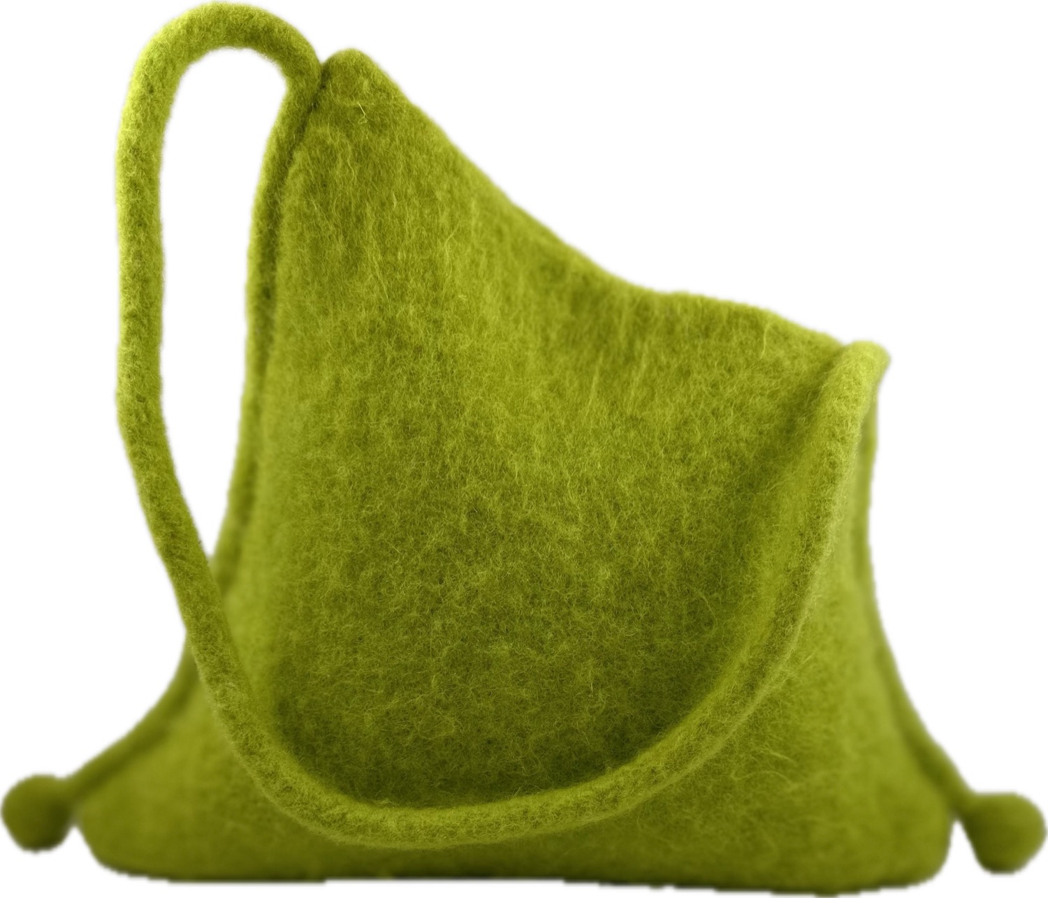 Chartreuse green purse with loop handle and pompom